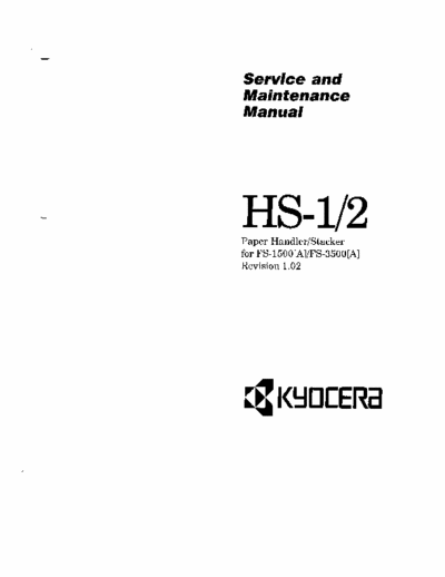 Kyocera HS-1/2 Service and maintenance manual HS-1/2 Paper Handler / Stacker for FS-1500/FS-3500[A]